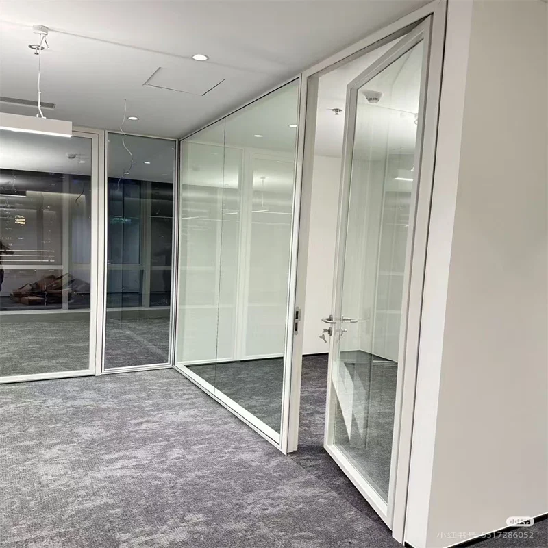 product 90mm wall thickness aluminum frame steel keel panoramic double glass partition for luxury residential lobbies-5