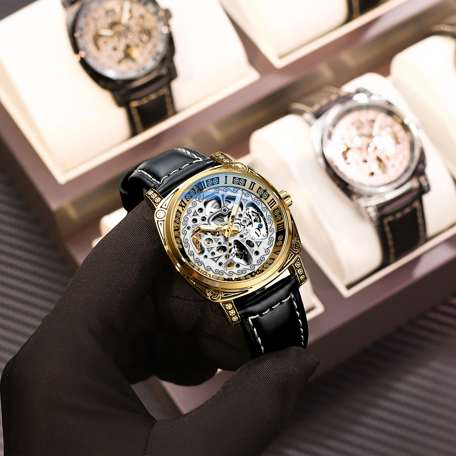 Chenxi Uhr 8825 rétro squelette mécanique montre étanche lumineux