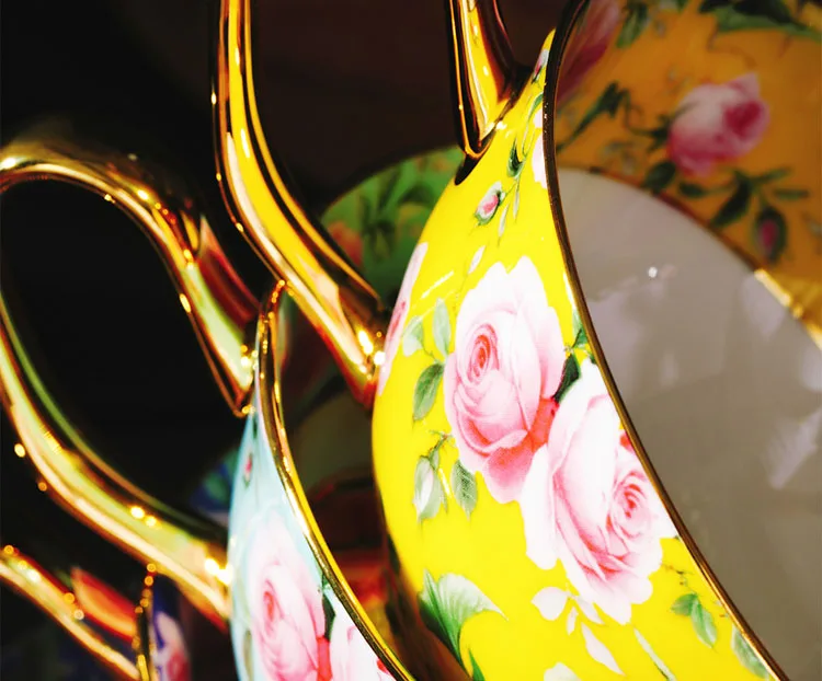 Stechcol Nordic Luxury Gold Caffe Latte Mug Set Ceramic Fine Bone China Vintage Coffee Cup With