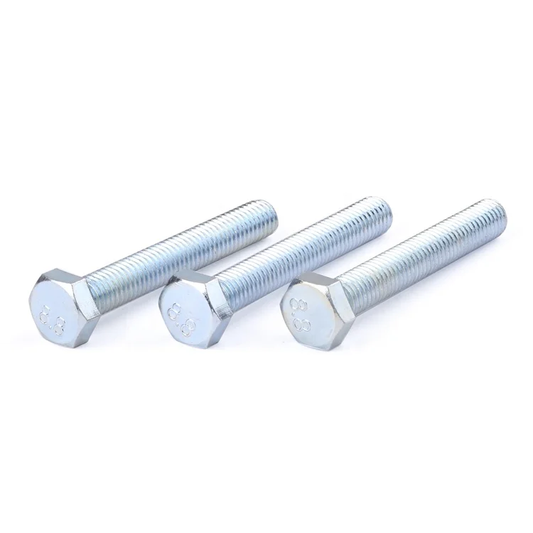 Factory price M3-M12 carbon steel grade 4.8 8.8 10.9 12.9 blue zinc plated hex bolt DIN933