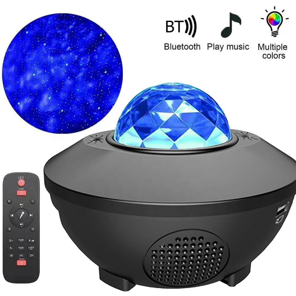 Smart Ocean Wave Projector Light LED Sky Starry Blueteeth Music Speaker Star Projector Night Light with Remote Control for Kids