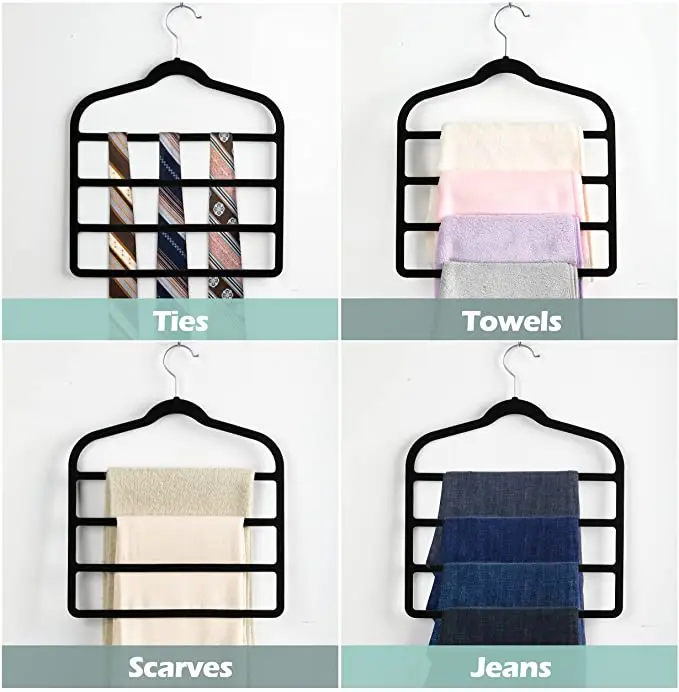 ANQI PACK of 5  4 Layer Factory Good Quality Cheap Sturdy Pants Hanger Velvet Trousers Hanger Pants Hangers