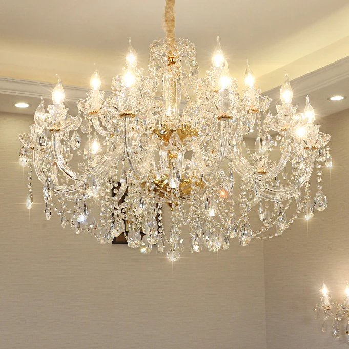 Luxury Modern Gold Glass K9 Crystal Chandelier Indoor Living Room Hanging Lighting for Hotel Bedroom Pendant Lights Chandeliers