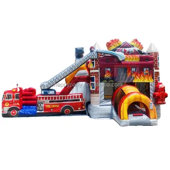 Commercial pvc party bouncer bouncy castle combo jumper fire truck inflatable bounce house with slide