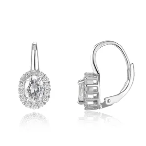 Elegant Gra Moissanite Jewelry Earrings 925 Sterling Silver France Lock Earring