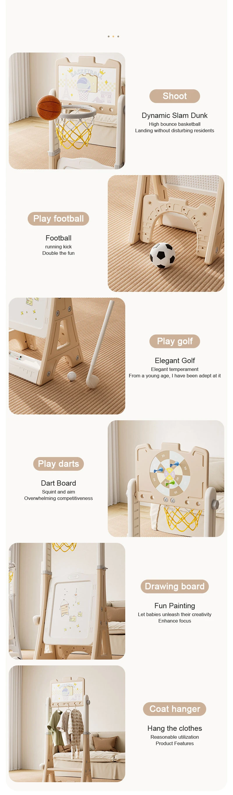 Feelkids Multi Functional Basketball Hoop Plastic Indoor Outdoor Adjustable Toy for 5-7 Year Olds Kids Gift manufacture