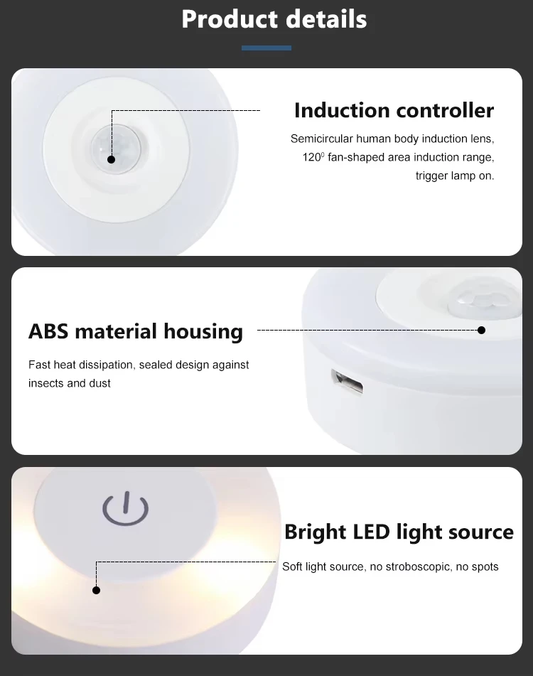 product usb rechargeable dc5v smart body induction lamp round mini wall mount wall lights cabinetry bedside corridor led night light-49