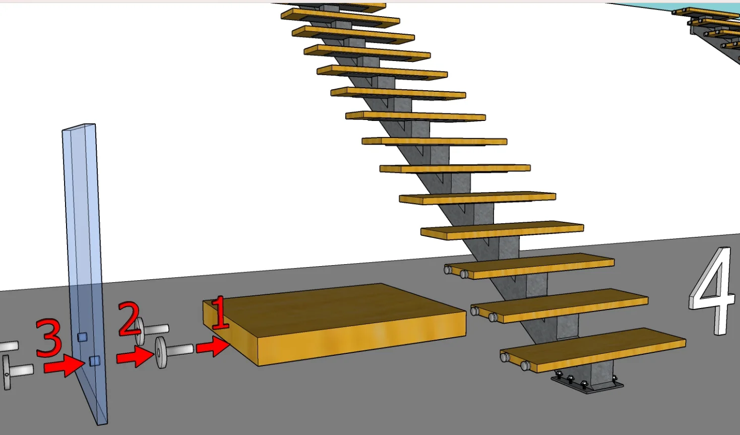 DB Open Riser Staircase Mono Beam Straight Stairs Made in China with Stainless Steel Railing Customized details