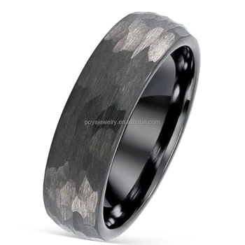 POYA 6mm Silver Hammered Tungsten Carbide Ring Unisex Classic Mens Womens Wedding Engagement Anniversary Gift