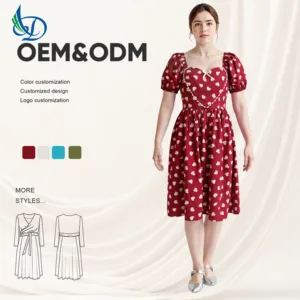 Red Heart Floral Print Maxi Dress Square Collar Elegant Sweet for Summer Date Nights Natural Anti-Static OEM Service Available