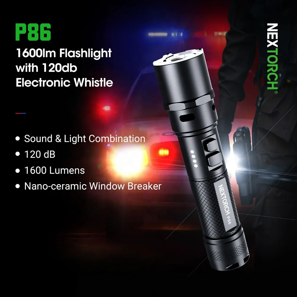 New Design High Power Outdoor Multifunctional 1600 Lumen Searching Self Defense Whitsle Torch Light Whitsle Tactical Flashlight