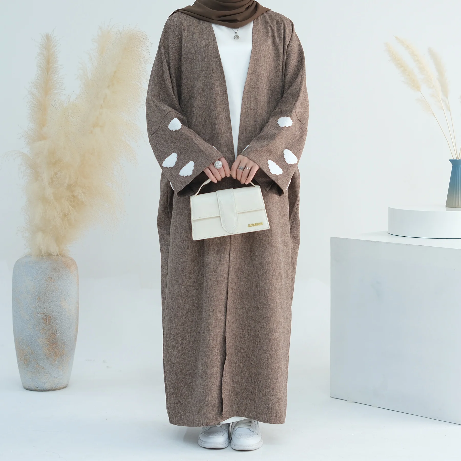 2024 New Arrival Linen Abaya Solid Color With Cloud Plain Abaya Turkey Muslim Women Dresses EID Ramadan Islamic Clothing Abaya