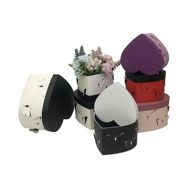 New Design 3D butterfly Heart Shape Rigid Cardboard Flower Storage Gift Boxes for Wedding