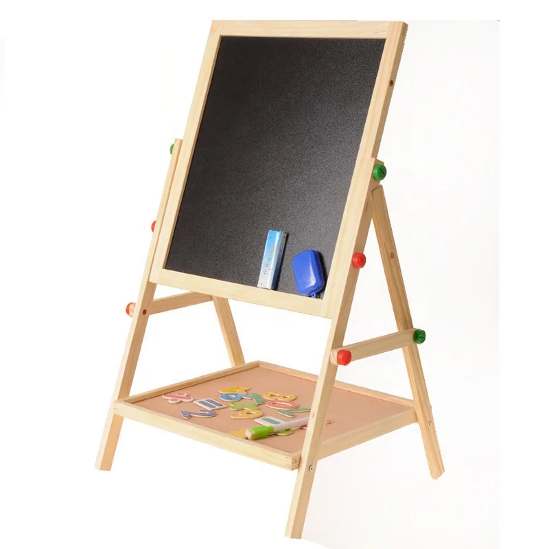 Children's Wooden Double-sided Magnetic Adjustable Drawing Board for Baby