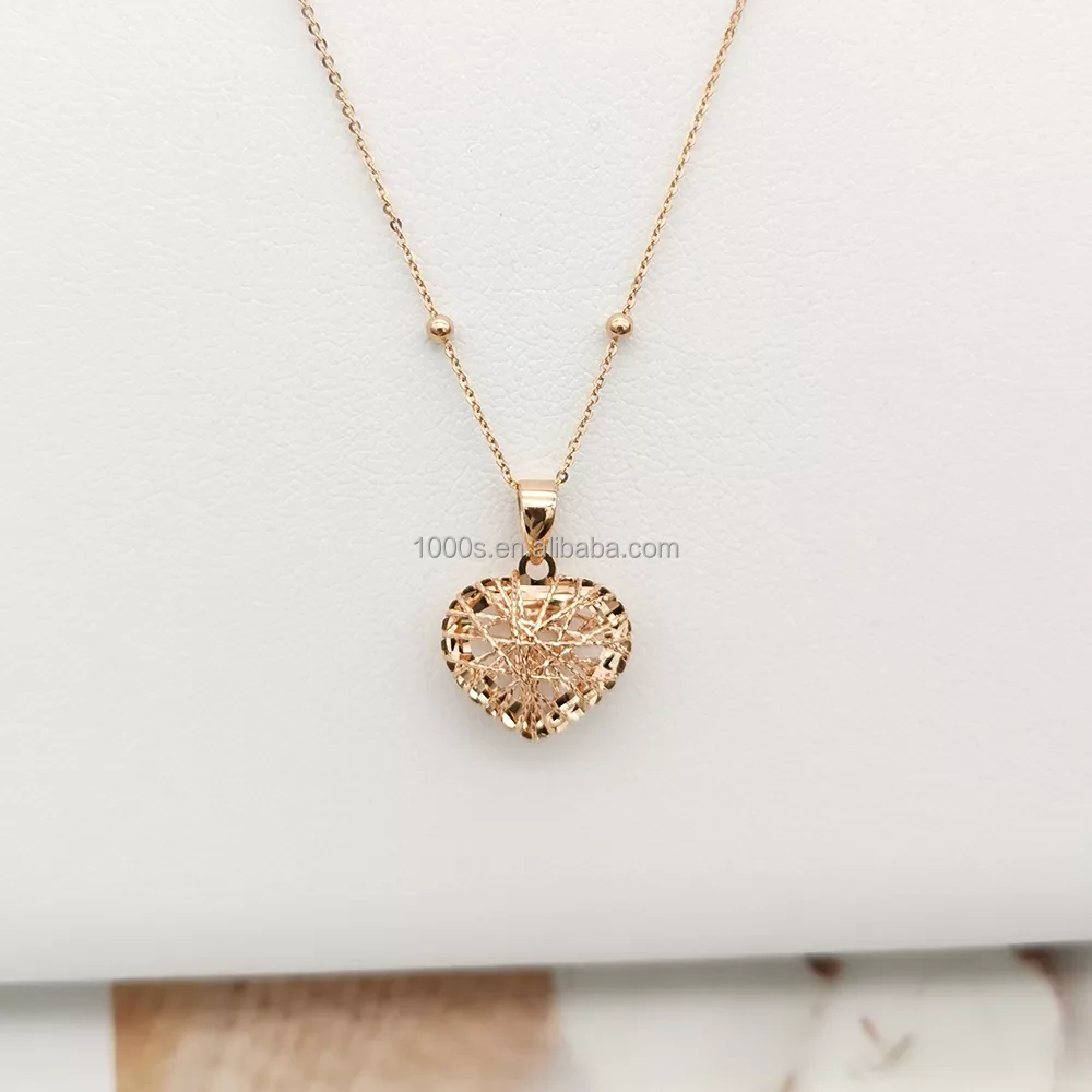 Hot Selling 18k Real Solid Gold Heart Pendant Bird Nest Carved Necklace