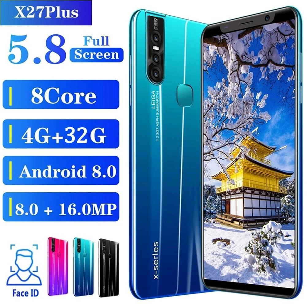 
X27 плюс 5,0 дюймов 4 Гб + 64 ГБ Android смартфон 10-ядерный 5 г пусть телефонный 3 камеры Face ID разблокировки мобильного телефона 