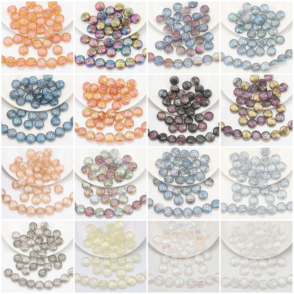 Zhubi 12MM Vortex Patterned Crystal Beads Plated Illusion Colorful Lollipop Round Glass Beads for Jewelry Making DIY Bracelet