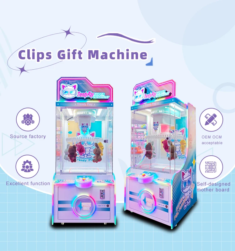 Hot Sale Coin Operated Arcade Cheap Gift Clip Machine Small Plush Toy Clamp Game Machine for Sale