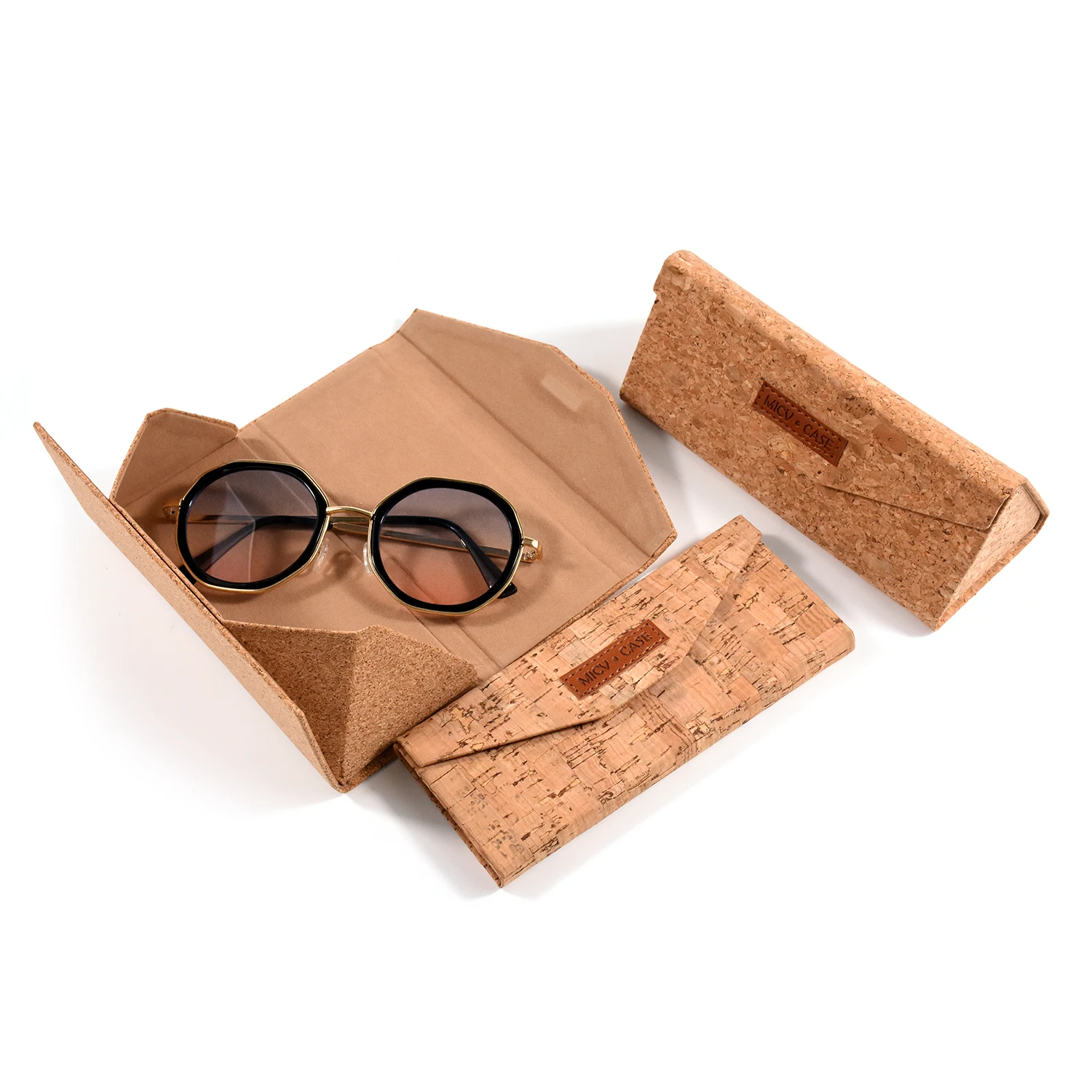 Bestpackaging Eco Friendly Natural Cork Foldable Glasses Box Triangle Sunglasses Packing Case 0357