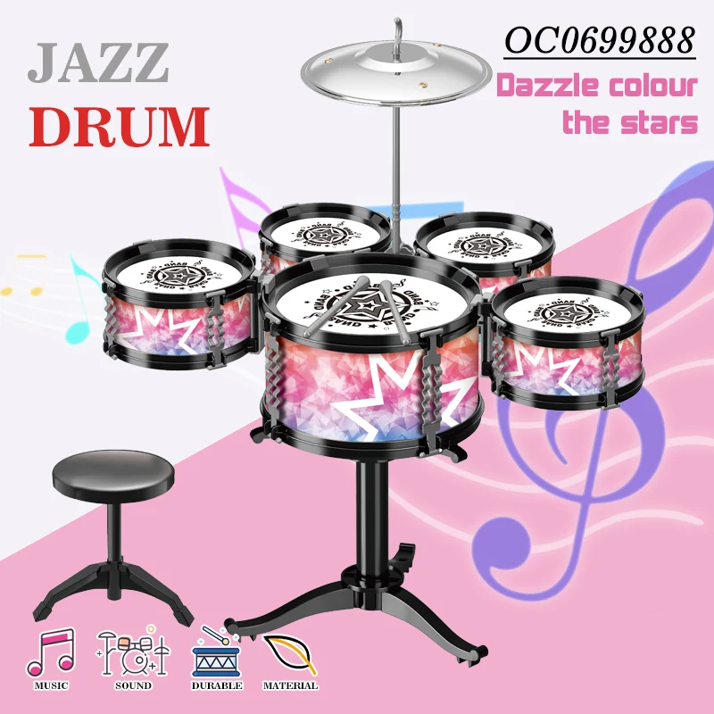 Jazz Drum Set for Musical Instruments Kids Professional Non Toxic with Chair