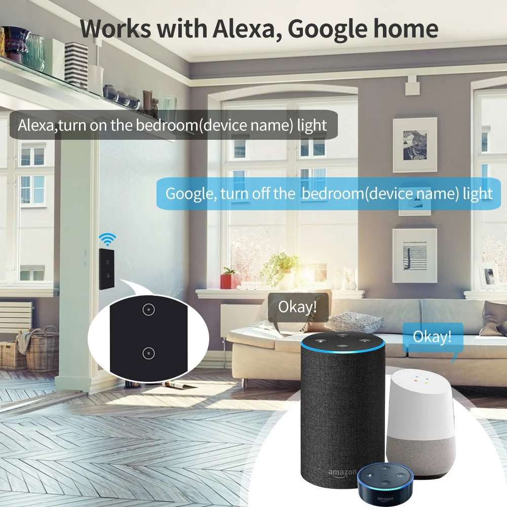 2022 Touch Wall Switch With Us Standard 1 Gang 2 Gang 3 Gang Wall Switch Tuya Smart Home Wall