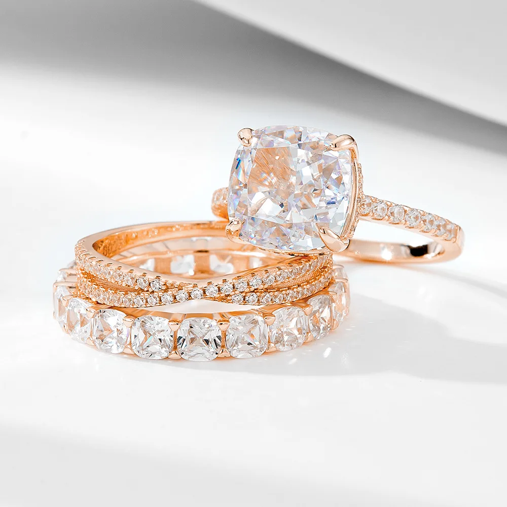 925 Sterling Silver Lab Diamond Wedding Ring Combination Ring 10*10 Ice Flower Cut Simulation Diamond