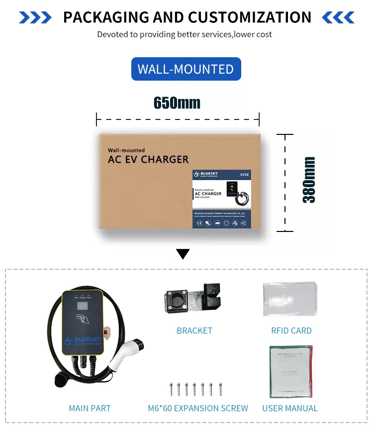 BLUESKY11kw smart home use wallbox with CE certification single phase ocpp 1.6 slow electric ev car charger