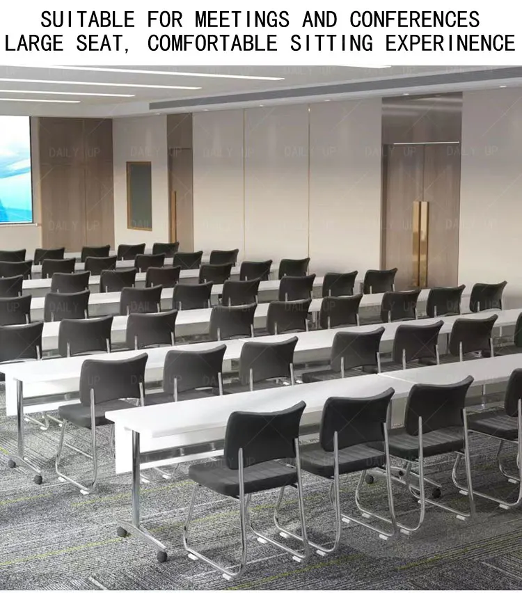 Stackable Faux Leather Office Chair With Thick Cushion Ergonomic Backrest Upholstered Computer Chair For Meeting Conference