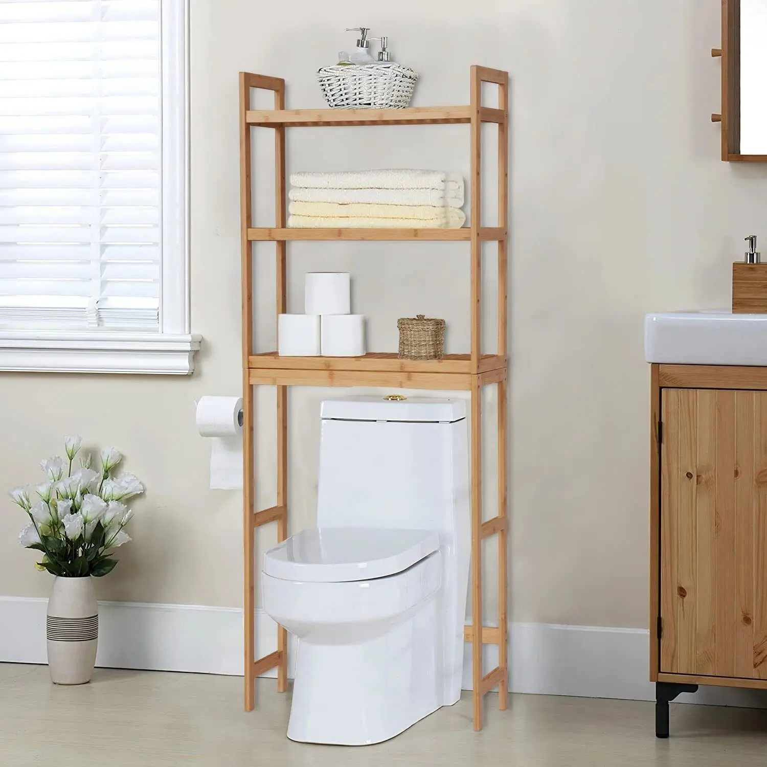  SONGMICS Over The Toilet Storage, 3-Tier Bamboo Over