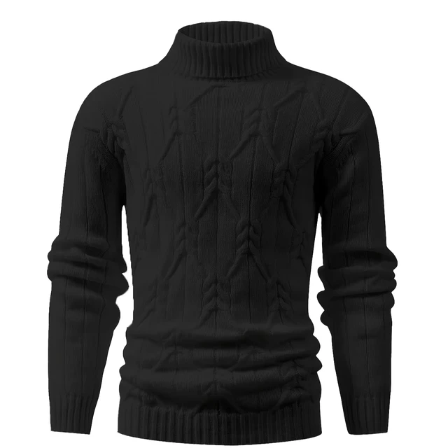 Autumn and Winter Men's Long-Sleeved Turtleneck Knitted Sweater in Black and White