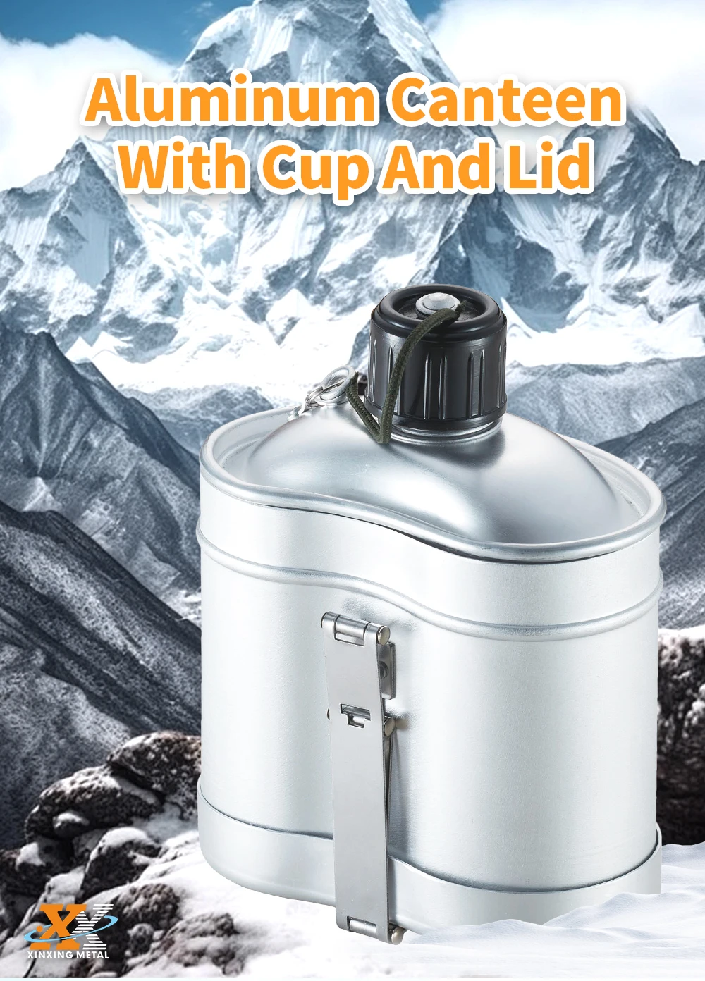 850ML Aluminum Water Bottle Canteen Camping Painted Aluminum Canteen With Cup And Lid details