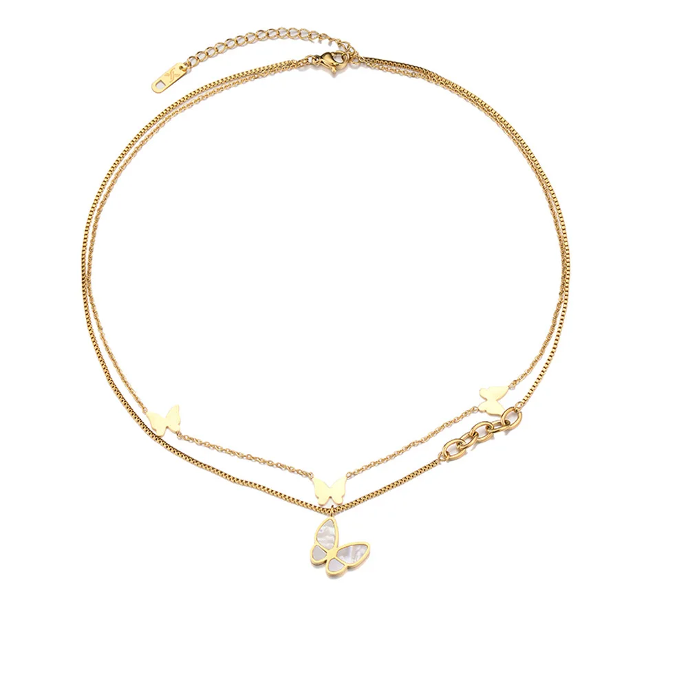 2023 New Double Layer Butterfly Pendant Necklace Women