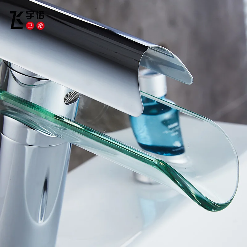 Wholesale toilet brass Basin hot and cold washbasin faucet wide mouth glass waterfall faucet