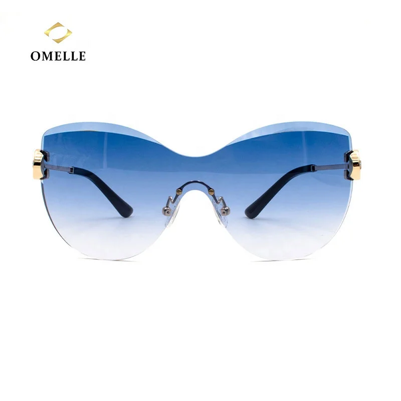 OMELLE 2021 High Quality Rimless Oversized Sunglasses Gradients Color UV400 Protection Available Black Gray Acetate Metal Frames