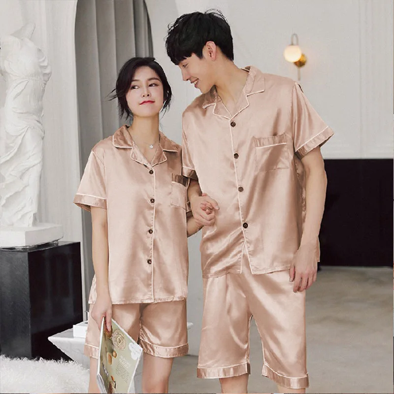 Pure Silk Satin Men's Women's Pajama Robes Elastic Waist Soft Nightwear for Home Use Bathrobes Designed for Couples