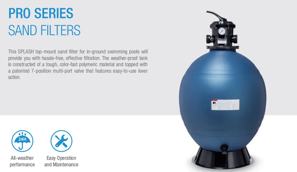Splash 22 Inch Sand Filter With 6-way Top Valve Above Ground Swimming ...