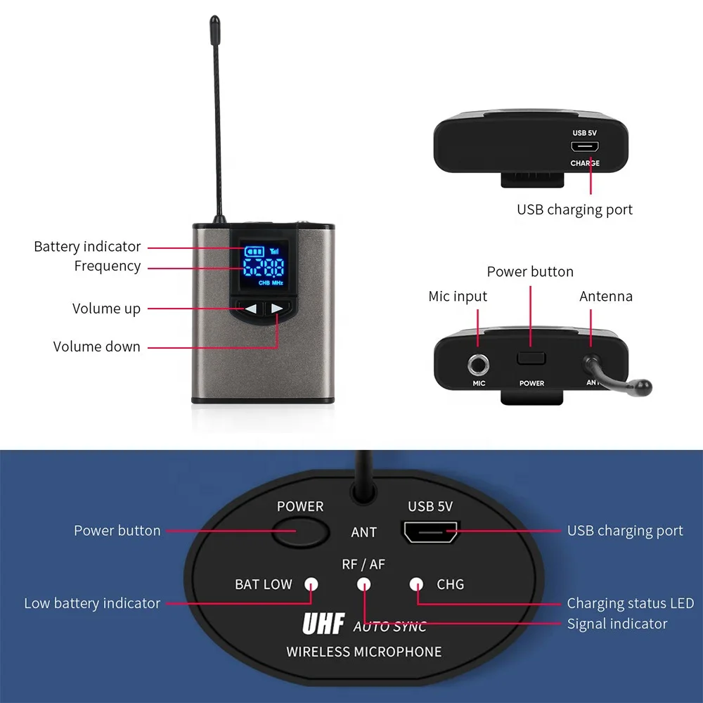 Xtuga A1 Wireless Lavalier Microphone with Noise Cancelling and 100m Range for DSLR Video Camera Vlogging