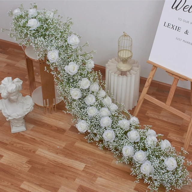 hot sale flower runner baby breath flower artificial white flower runner wedding decor modern home decor