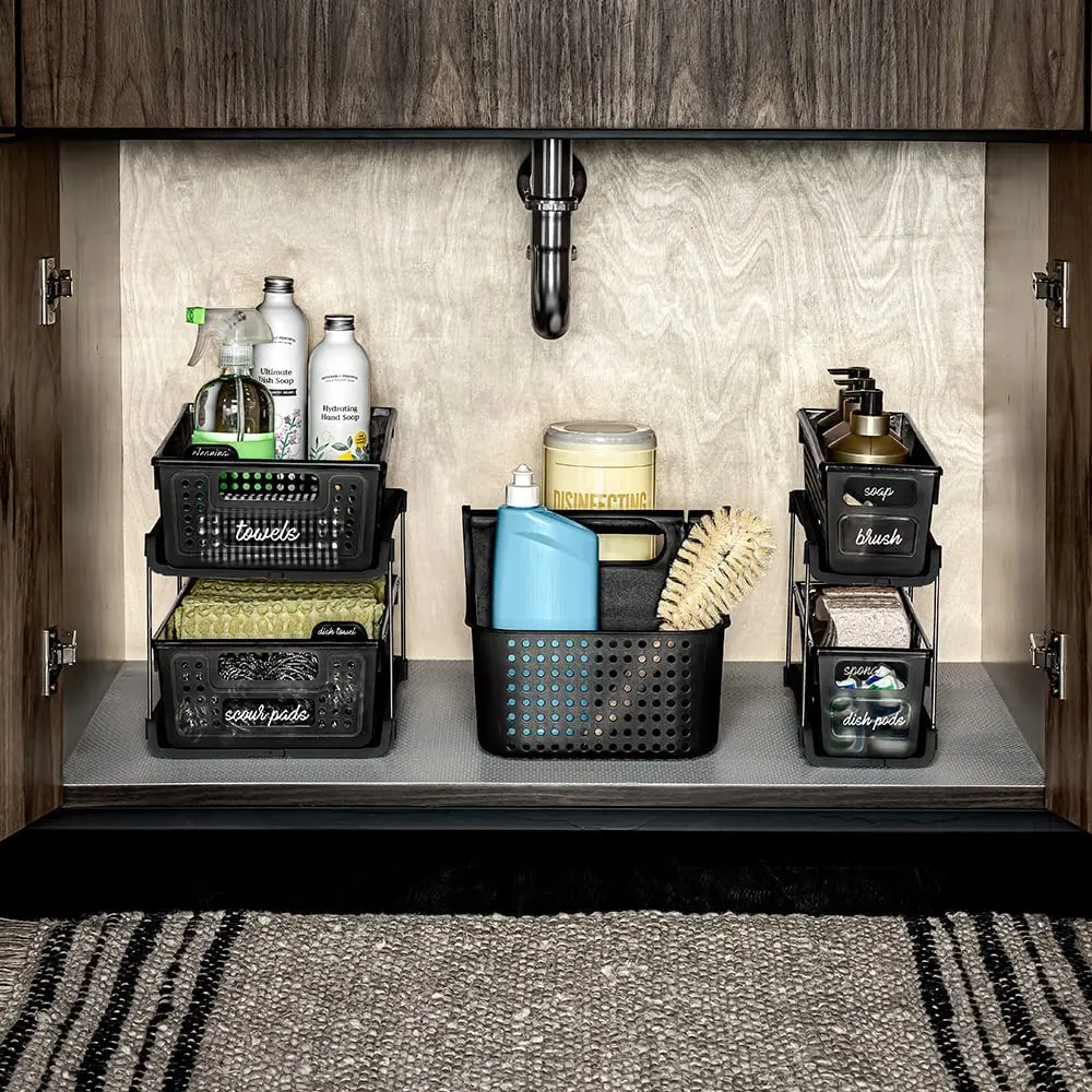Divided Slide-out Storage Bins Under Sink And Cabinet Organizer Rack ...