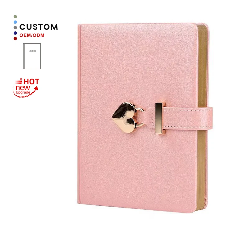 Personalized Full Customization Love Lock and Key PU Leather Student Gift Box Packing Diary Notebook A5 B6 Paper