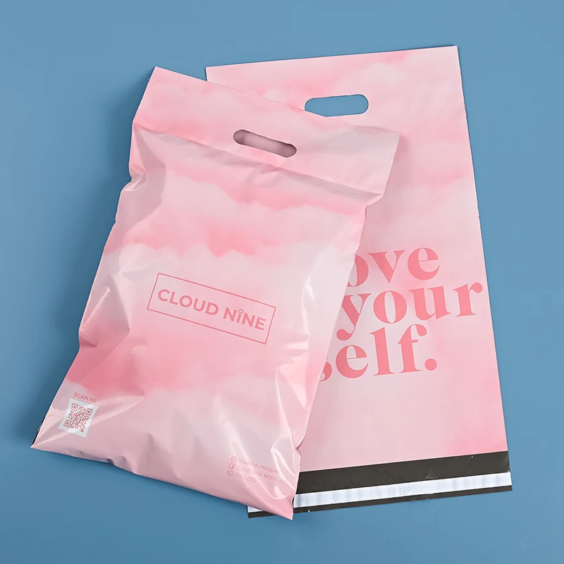 Custom LOGO Printing Pink Poly Mailers With Handle Plastic Shipping Mailing Bag Envelopes Courier Gift Packaging Bags for Carry