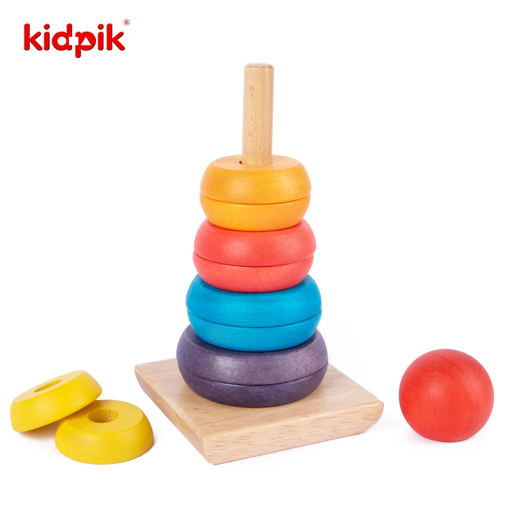 Деревянная башня с паром KIDPIK, наборы строительных блоков, деревянные игрушки 2021 для детей, игрушка для укладки, Радужный штабелер, строительные игрушки