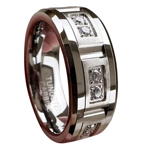 Coolstyle Jewelry 8mm Wholesale Men Women Engagement Eternity Wedding Band CZ Stone Inlay All Around Tungsten Carbide Ring