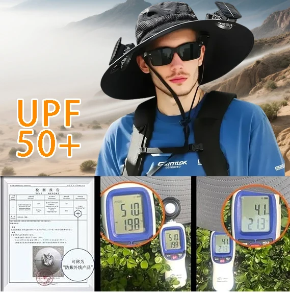 UPF 50+ Waterproof Wide Brim Visor with Windproof Strap & Sunglasses Holder Sun Hat for Men Waterproof UPF 50+ Wide Brim Bucket Hat  main image 2