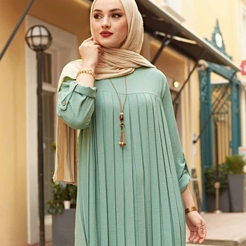 IDS 5XL plus size abaya pleated muslim multicolor casual baju muslim dewasa long sleeve tunic tops muslim blouse
