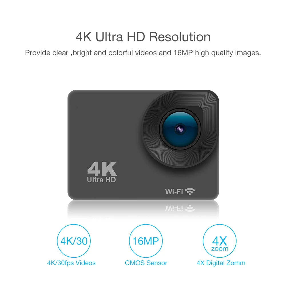 Topu.y Original H9r Action Camera Hd 4k 12mp 170 Degree Wide Angle