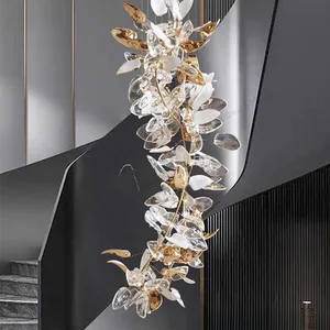 Villa Lobby Staircase Decoration Modern Hand Blown Color Glass Large Long Customized Chandeliers Pendant Lights for Villa