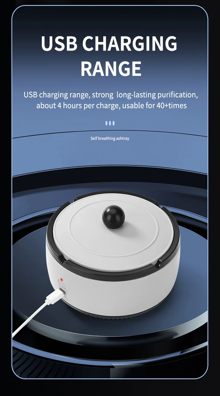 Fashion USB Charging Smokeless Ashtray Anti Smoke Absorbent Portable Electric Smart Smokeless Rechargeable Ashtray Air Purifier