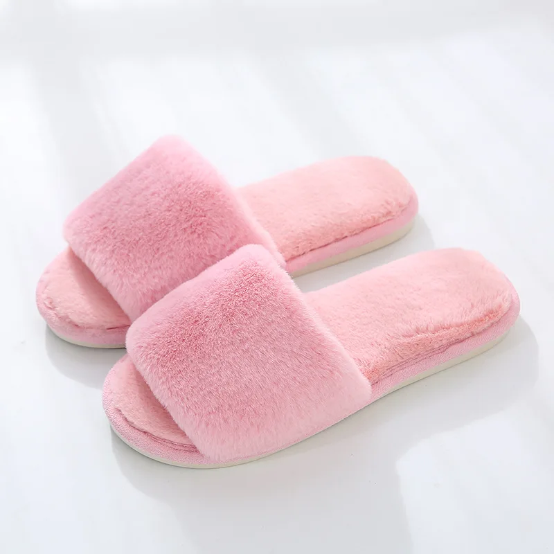 Women Winter House Slippers Slip on Faux Fur Flat Sandals Soft Warm Shoes Lovely