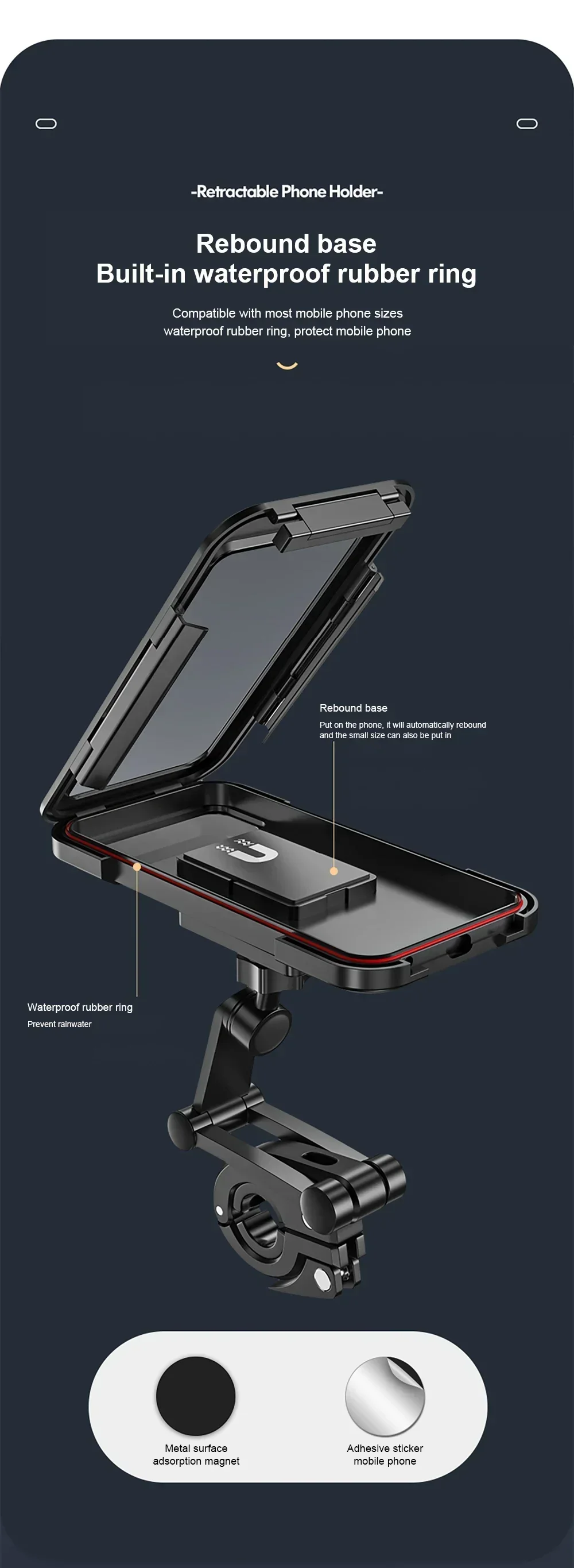 Universal Waterproof Motorcycle Bike Mobile Phone Holder Support Bicycle GPS 360° Swivel Adjustable Cellphone Holder